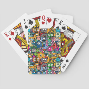 Baraja De Cartas Patrón de pequeños robots.
