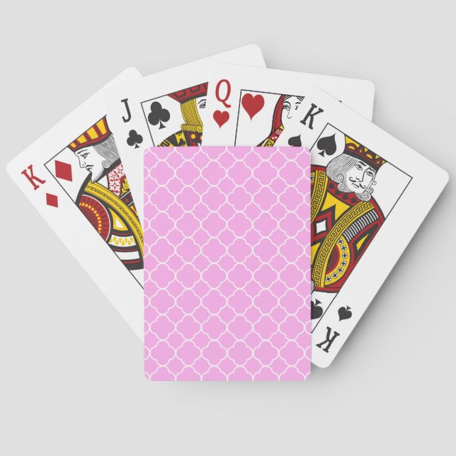 Baraja De Cartas Patrón De Quatrefoil Rosa Y Blanco (Reverso)