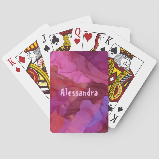 Baraja De Cartas Patrón de rayas abstractas rosadas monogradas (Reverso)