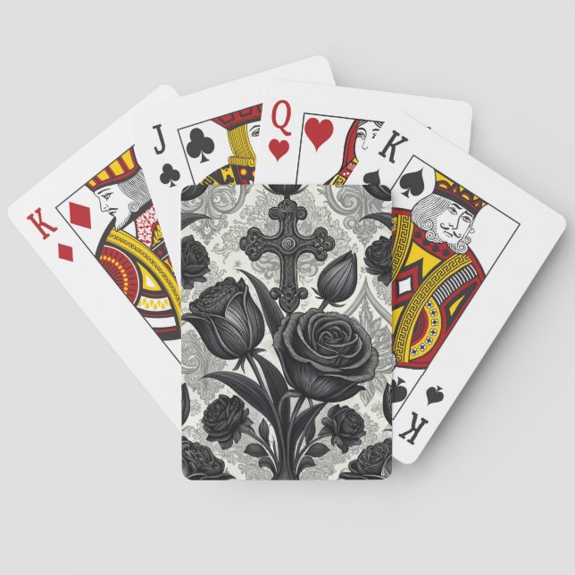 Baraja De Cartas Patrón de rosa gótica oscura (2) (Reverso)