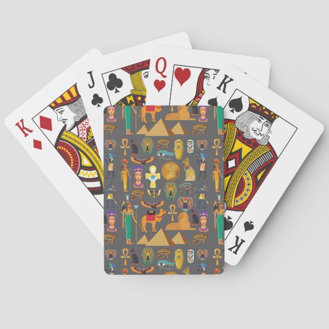 Baraja De Cartas Patrón de símbolos jeroglíficos egipcios faraón    (Reverso)