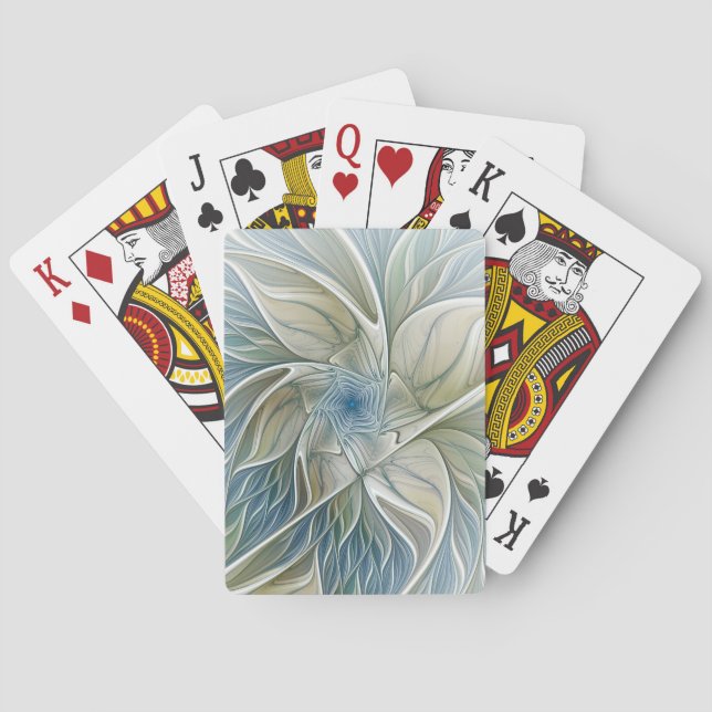 Baraja De Cartas Patrón de sueño floral Resumen Fractal caqui azul (Reverso)