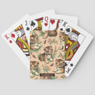 Baraja De Cartas Patrón de tigre de bebé de cosecha blanca