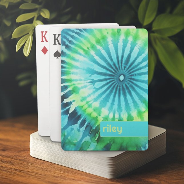 Baraja De Cartas Patrón de tinte de lápiz Lime Aqua Verde azulado - (Personalized playing cards)