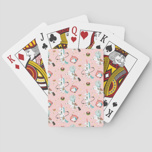 Baraja De Cartas Patrón De Unicornios En El Espacio (Reverso)