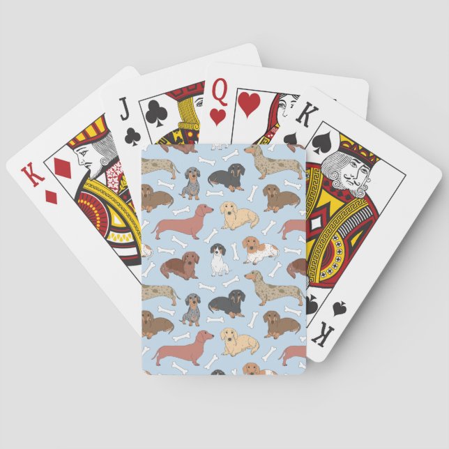 Baraja De Cartas patrón de variedad dachshund en azul (Reverso)