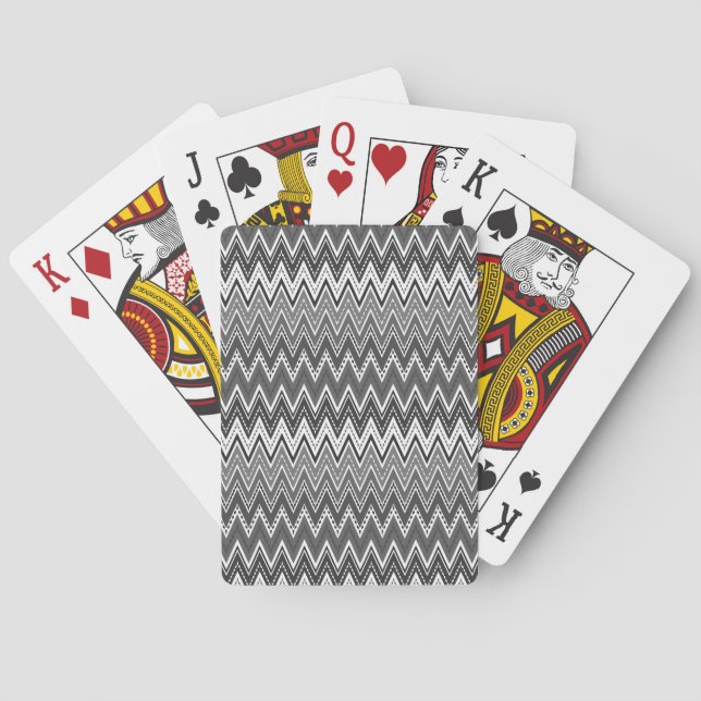 Baraja De Cartas Patrón de zigzag geométrico en blanco y negro (Reverso)