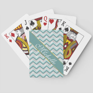Baraja De Cartas Patrón de zigzag verde azulado y cristal