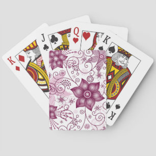 Baraja De Cartas Patrón Espiral Floral Rosa y Blanco