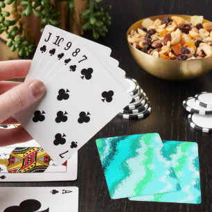 Baraja De Cartas Patrón Expresivo y Pictórico de Verde Azul Turques