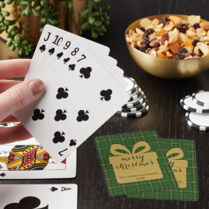 Baraja De Cartas Patrón festivo de Navidad en cuadros rojos -
