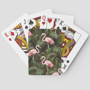 Baraja De Cartas Patrón Flamingo Tropical: Hojas Vintage