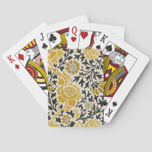 Baraja De Cartas Patrón floral amarillo y negro de estilo vintage