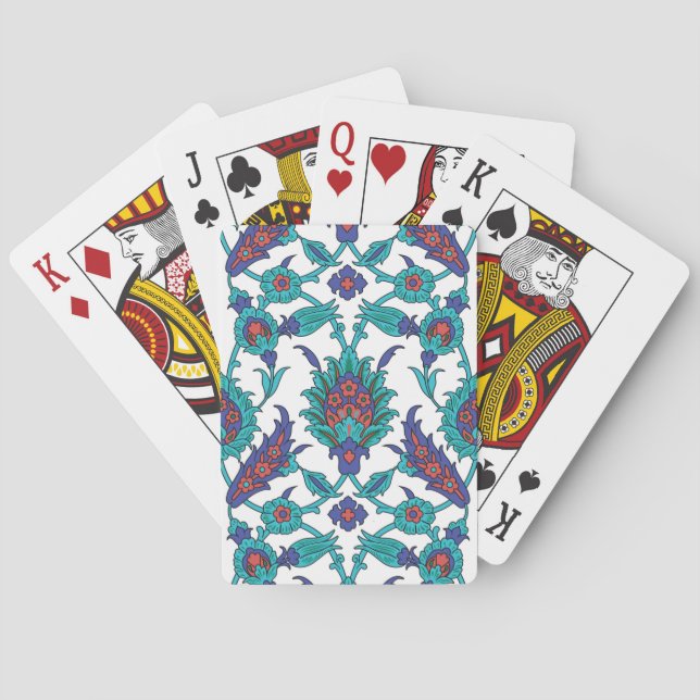 Baraja De Cartas Patrón floral azul Verde azulado rojo blanco orien (Reverso)