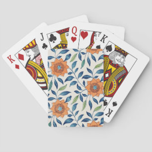 Baraja De Cartas Patrón floral azul y Naranja