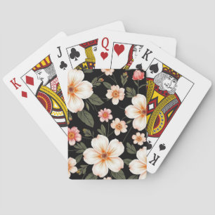Baraja De Cartas Patrón floral brillante en negro