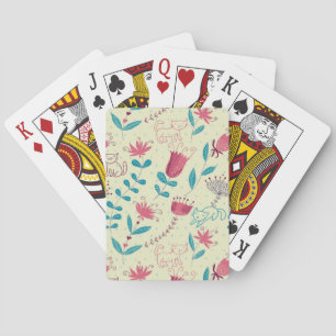 Baraja De Cartas Patrón floral con gatos personalizados