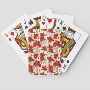 Baraja De Cartas Patrón Floral de Amapola Roja Vintage Arte Botánic