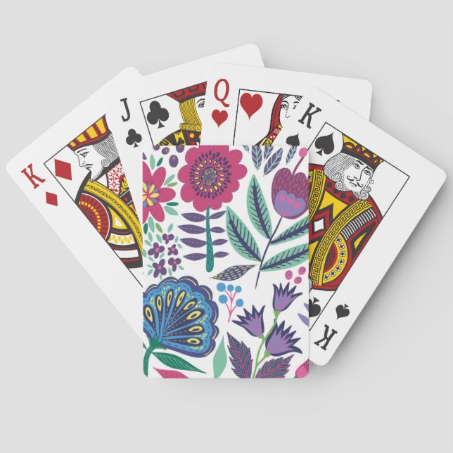 Baraja De Cartas Patrón floral de arte popular magenta (Reverso)