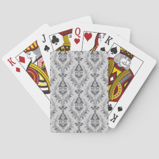 Baraja De Cartas Patrón Floral de Damasco Barroco Gris Plateado