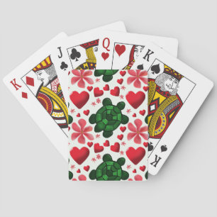 Baraja De Cartas Patrón Floral de Tortuga Adorable   Flores Rojas C
