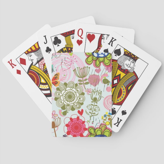 Baraja De Cartas Patrón floral en estilo retro 2 (Reverso)