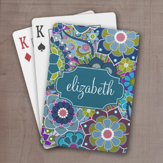 Baraja De Cartas Patrón floral funky con nombre personalizado