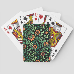 Baraja De Cartas Patrón floral intrincado con hojas verdes