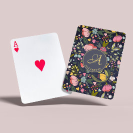 Baraja De Cartas Patrón floral monograma nombre amarillo rosa gris