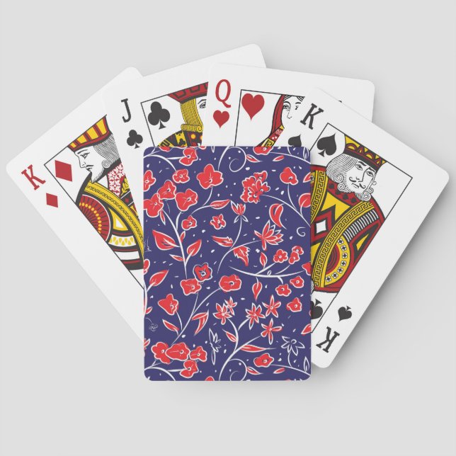 Baraja De Cartas Patrón floral rojo y azul (Reverso)
