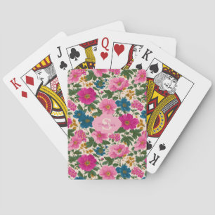 Baraja De Cartas Patrón floral rosa y azul vintage ruso