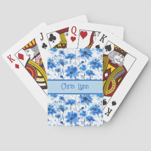Baraja De Cartas Patrón floral tipo aciano azul