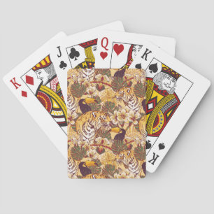 Baraja De Cartas Patrón floral tropical con tigre