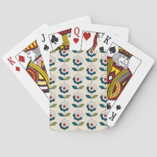 Baraja De Cartas Patrón floral turquesa retro