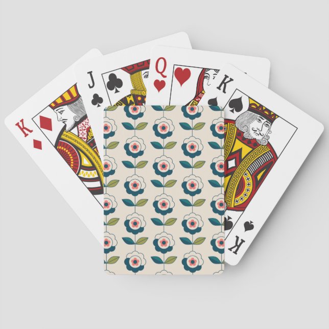 Baraja De Cartas Patrón floral turquesa retro (Reverso)
