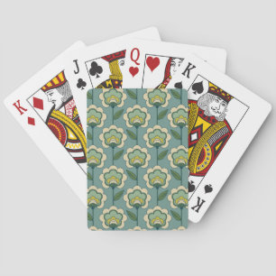 Baraja De Cartas Patrón floral verde azulado y amarillo