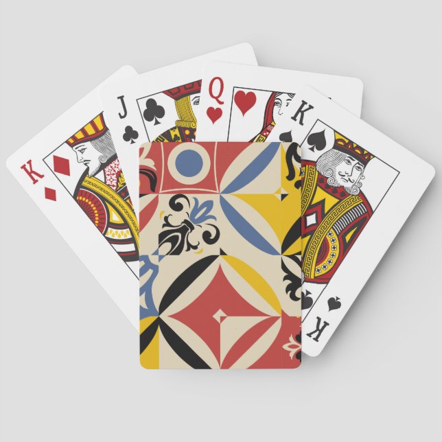 Baraja De Cartas Patrón geométrico de Azulejos Retro Sixties (Reverso)