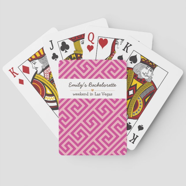Baraja De Cartas Patrón geométrico rosa de soltera (Reverso)