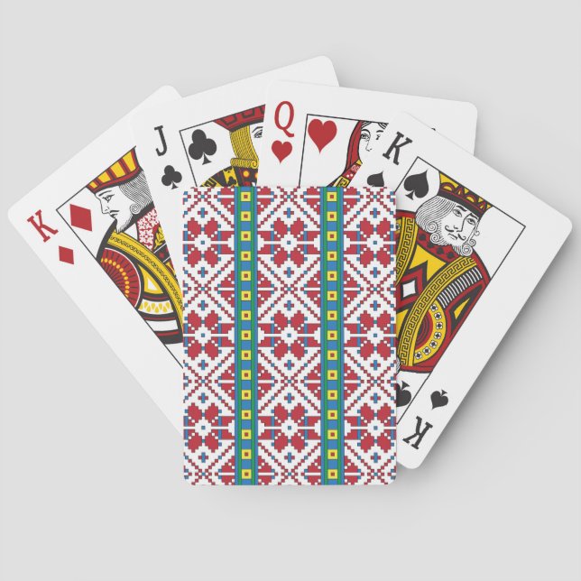 Baraja De Cartas Patrón geométrico tribal de estrellas rojas, azule (Reverso)