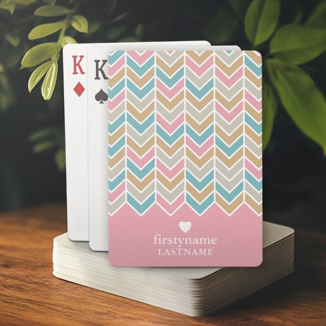 Baraja De Cartas Patrón Herringbone moderno - Oro azul rosado (Personalized playing cards)