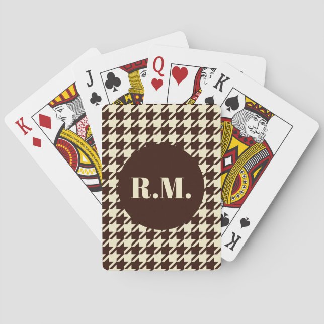 Baraja De Cartas Patrón Houndstoth de marfil marrón clásico (Reverso)