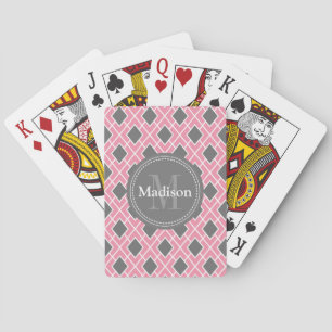 Baraja De Cartas Patrón moderno de diamante gris rosado