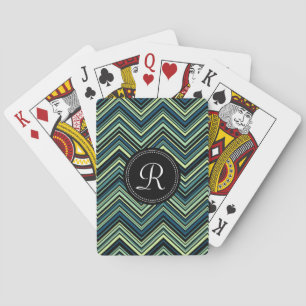 Baraja De Cartas Patrón Monogramado Azul Negro Tribal Chevron