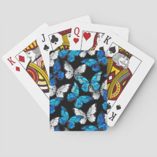 Baraja De Cartas Patrón oscuro sin costuras con mariposas azules Mo