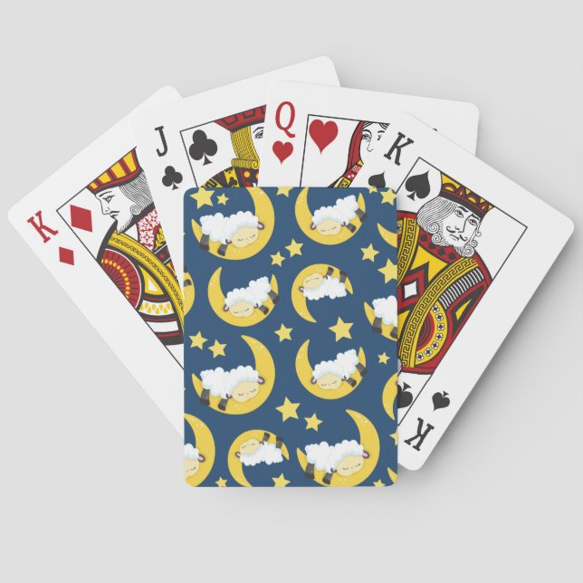 Baraja De Cartas Patrón ovino, oveja durmiente, luna, estrellas (Reverso)
