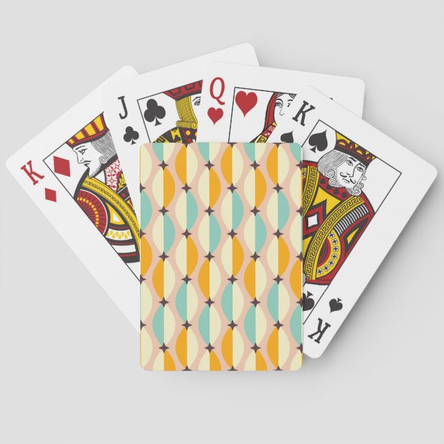 Baraja De Cartas Patrón retro simétrico con verde azulado entrelaza (Reverso)