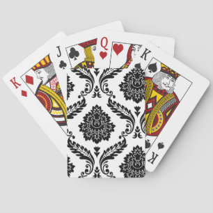 Baraja De Cartas Patrón Rococó Damask Desplazado Negro sobre Blanco