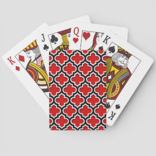 Baraja De Cartas Patrón rojo blanco marroquí de quatrefol #5DS