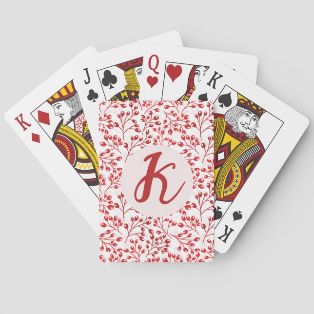Baraja De Cartas Patrón rojo flojo Moderno Elegante Monogramado (Reverso)