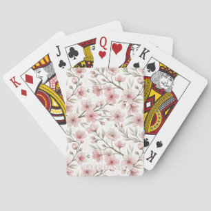 Baraja De Cartas Patrón Sakura de flores de cerezo rosa en blanco (